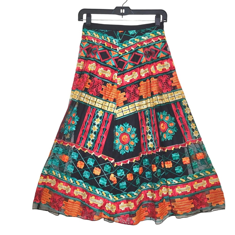 NWT Eva Franco Anthropologie Embroidered Multicolor Tribal Boho Maxi Skirt 2 - Picture 2 of 12